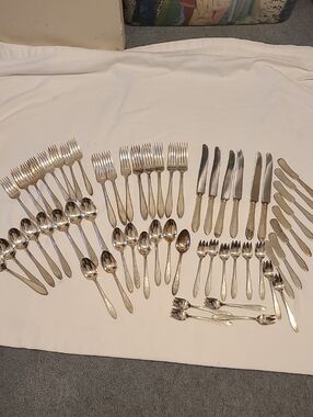 1847 Roger Bros Debutante Silverplate Flateware Art Deco Fork Scrollwork 58pc